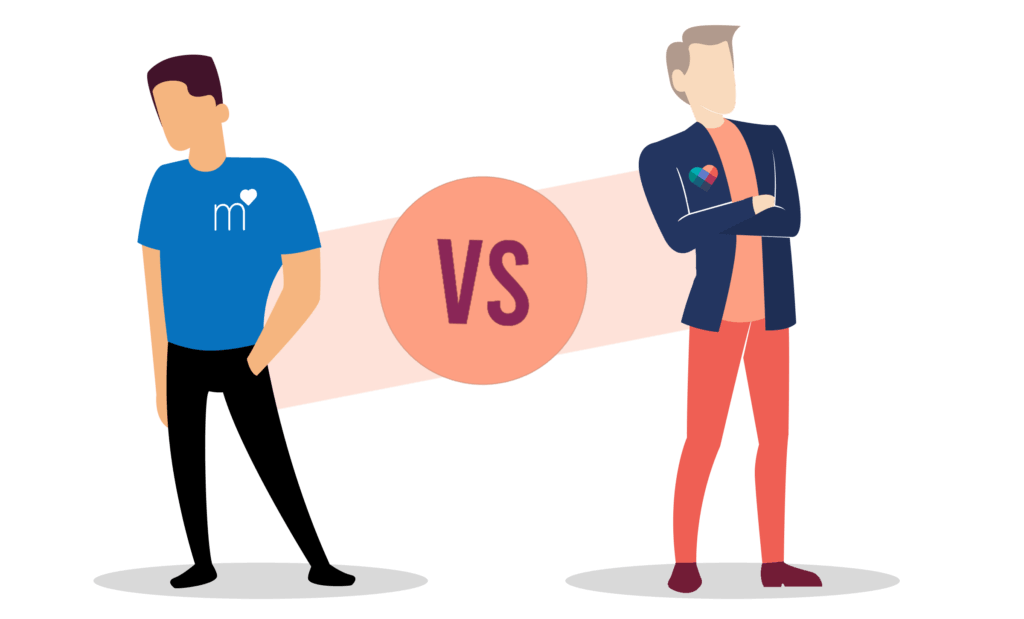 Illustration of two men representing Match vs eHarmony comparison.