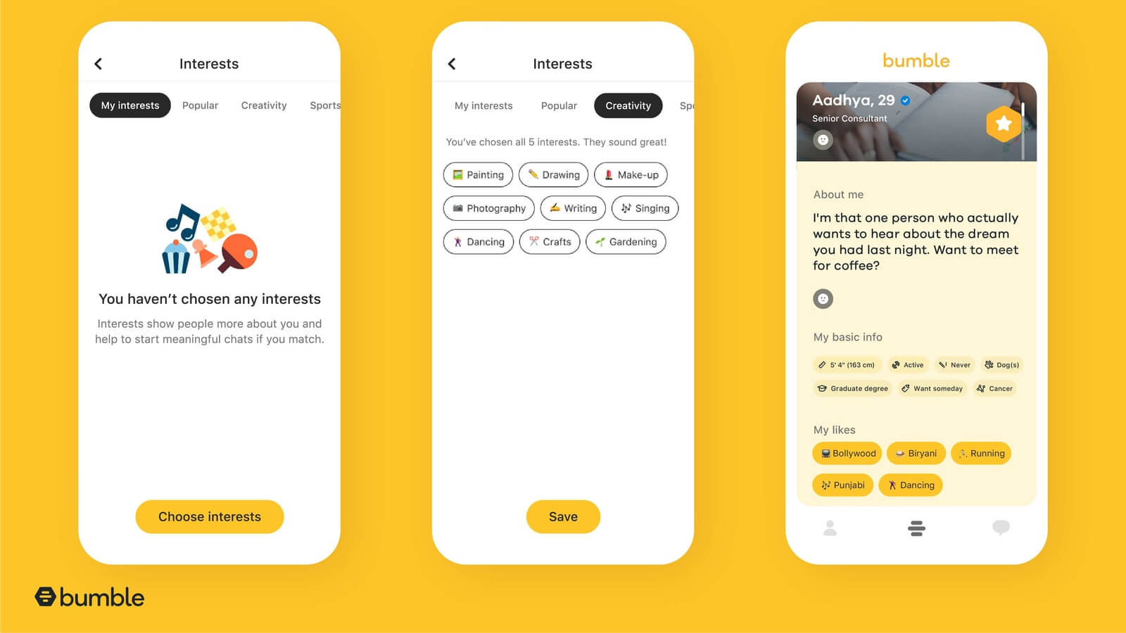 Bumble now has interest badges so it's easier to tell daters your likes |  HT Tech