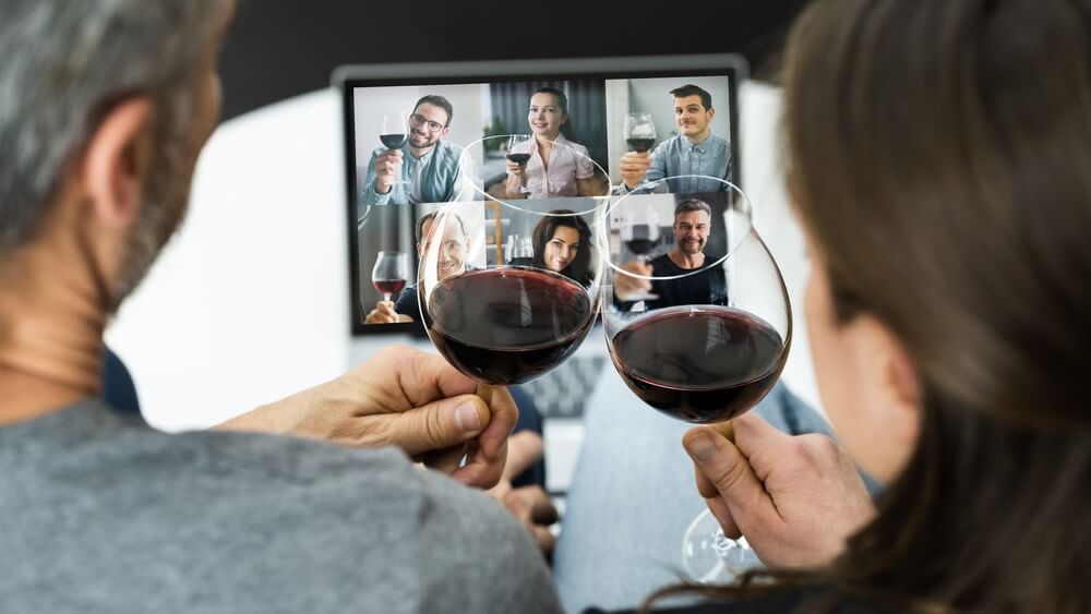 couple in to a virtual wine tasting