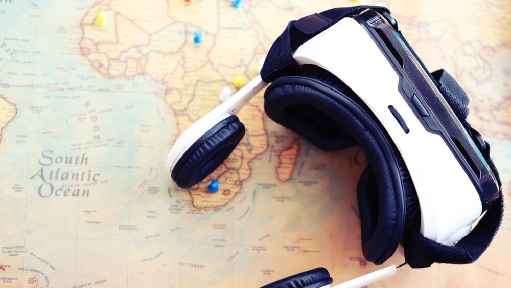 virtual reality glasses on a world map